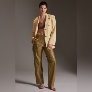 By Anthropologie faux leather‎ barrel leg utility pants size 6